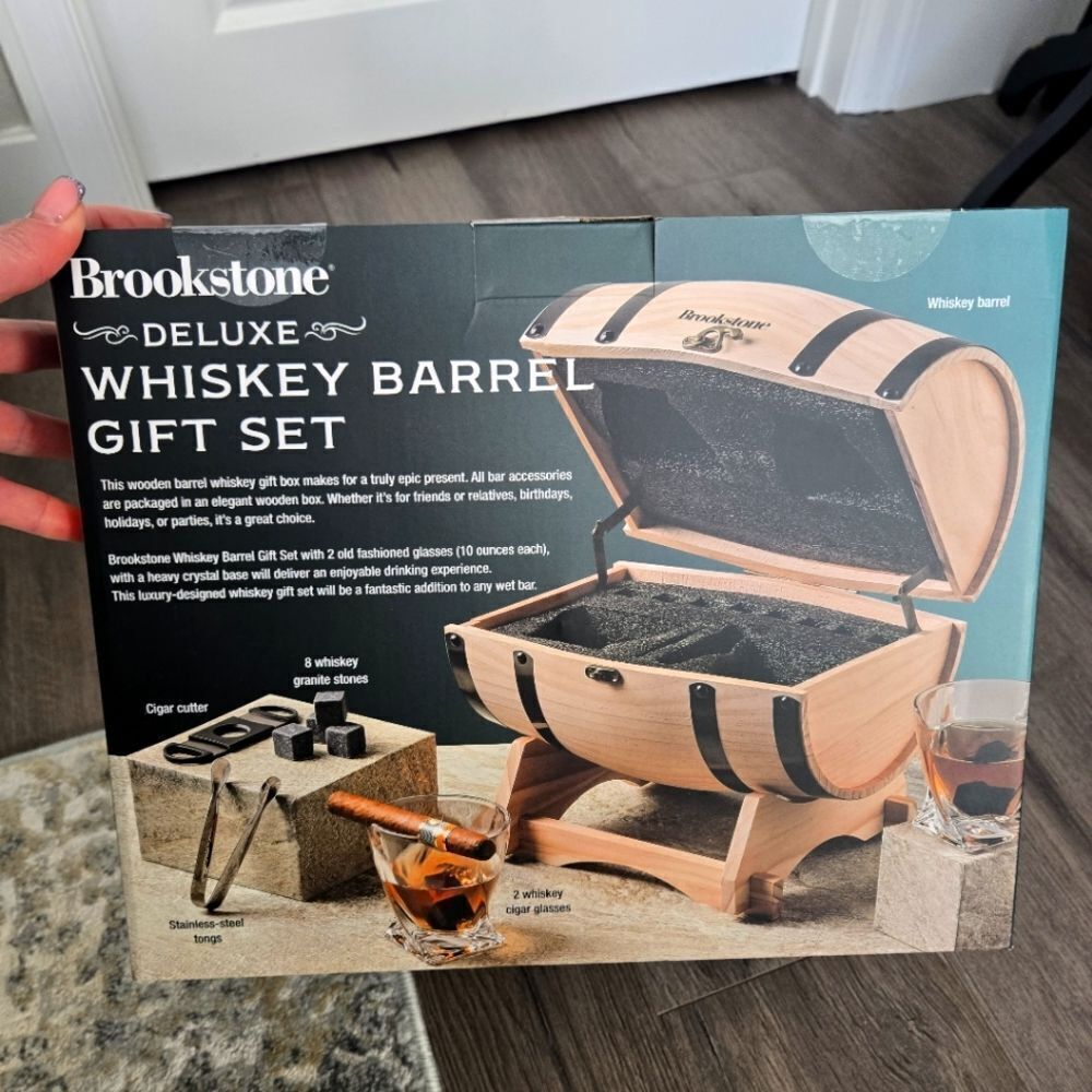 Brookstone Deluxe Whiskey Barrel Gift Set - Natural Wood